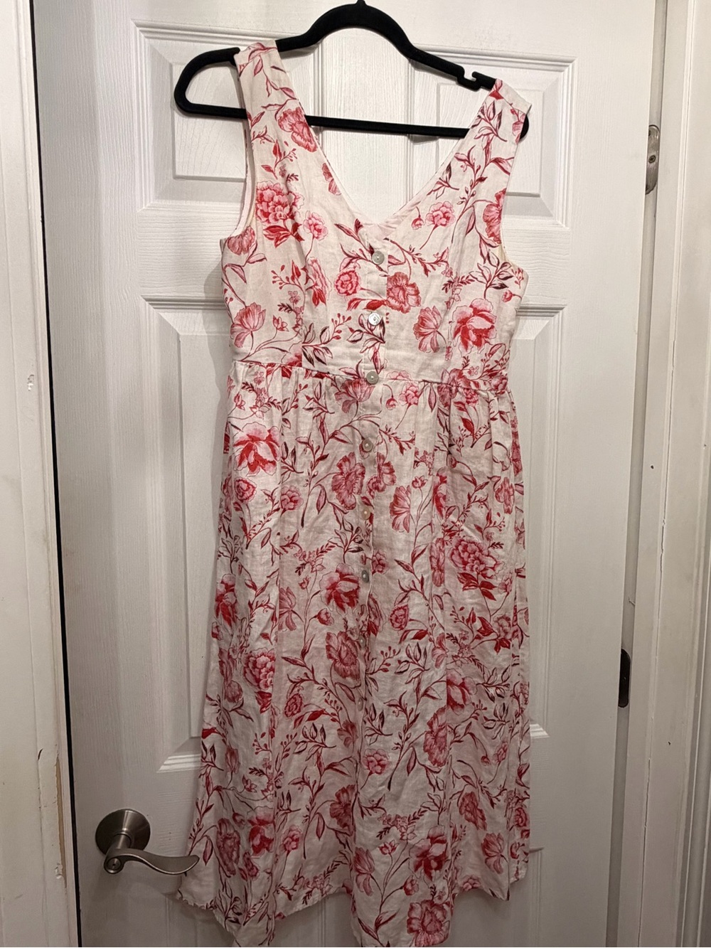 Cynthia Rowley White Midi linen Dress with Pink Floral Print